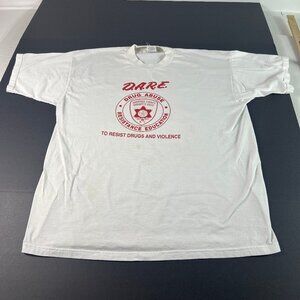Y2K DARE Shirt Men's Fits Medium White & Red Dingy Saratoga New York Tee Tag XL